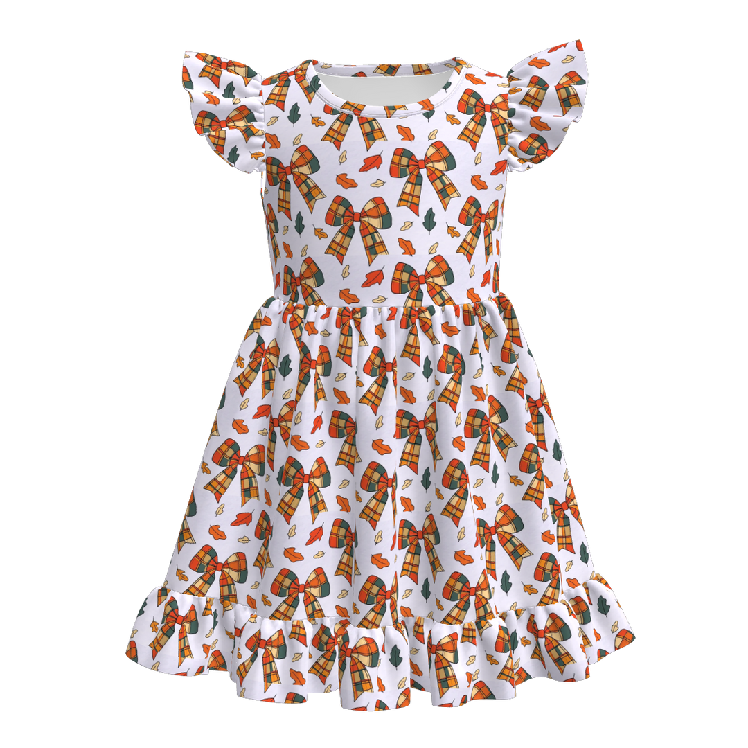 Pumpkin printed twirly ruffle dress for girls