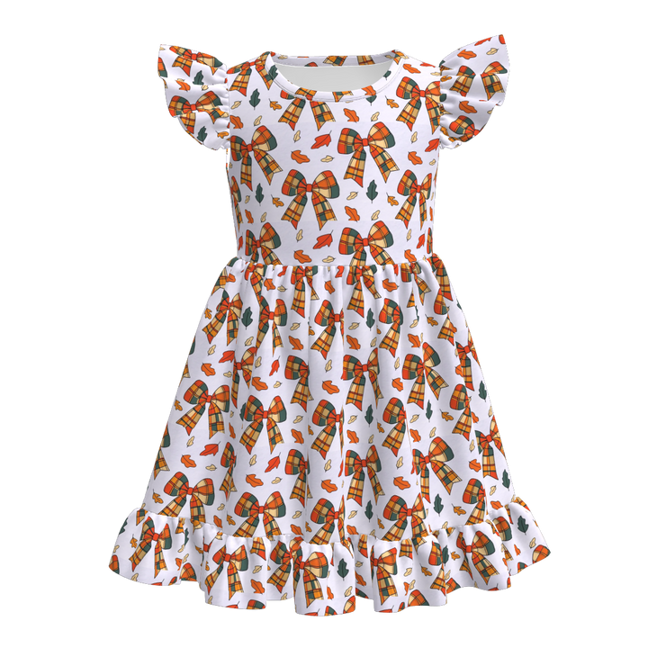 Pumpkin printed twirly ruffle dress for girls