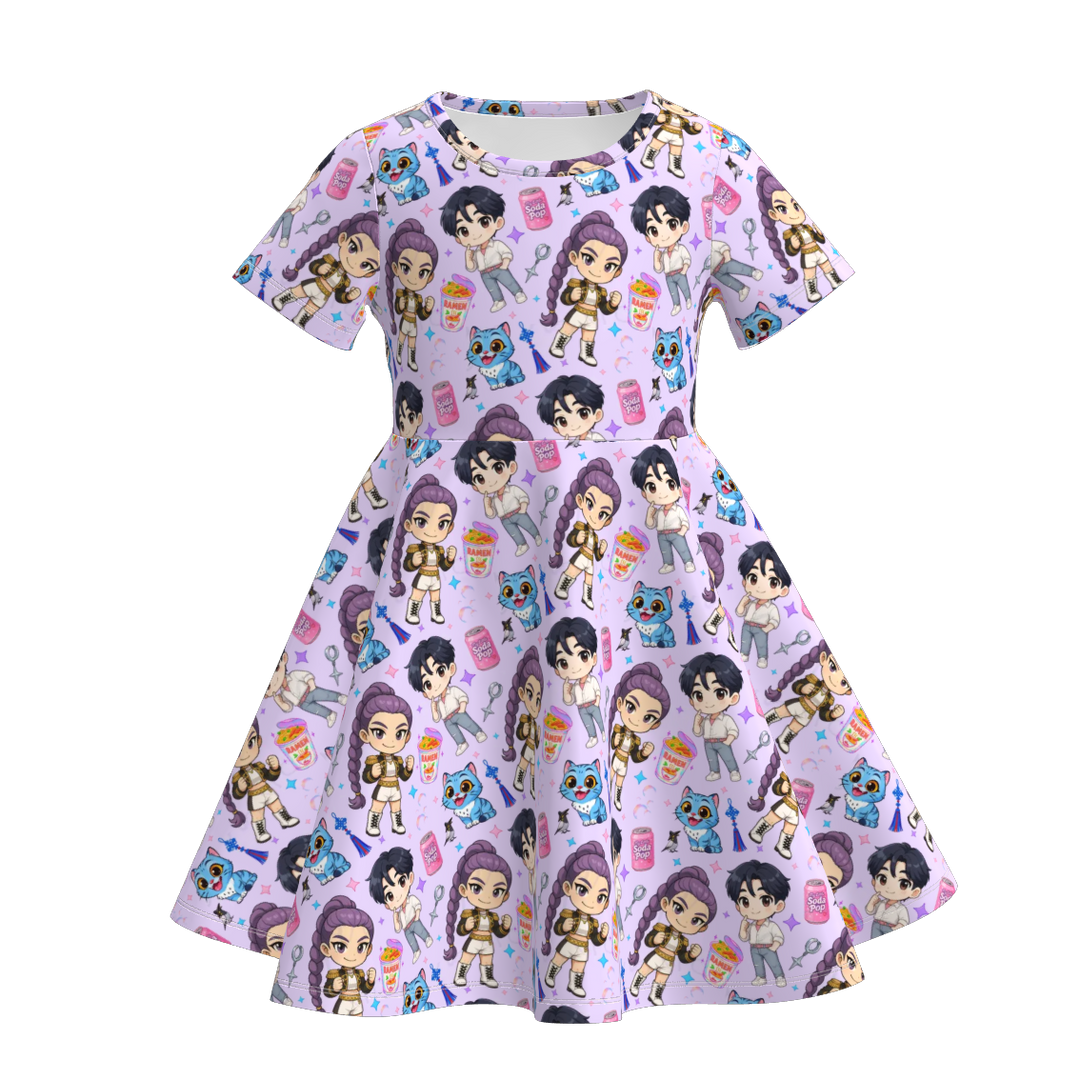 KPop Demon Hunters printed short sleeve dress