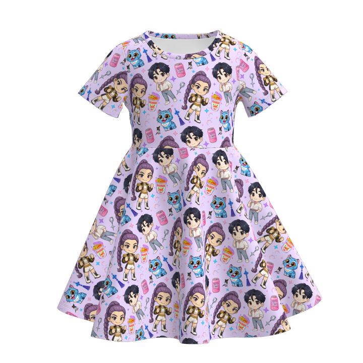 KPop Demon Hunters printed short sleeve dress