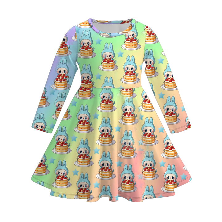 Labubu cute printed twirl dress for girls