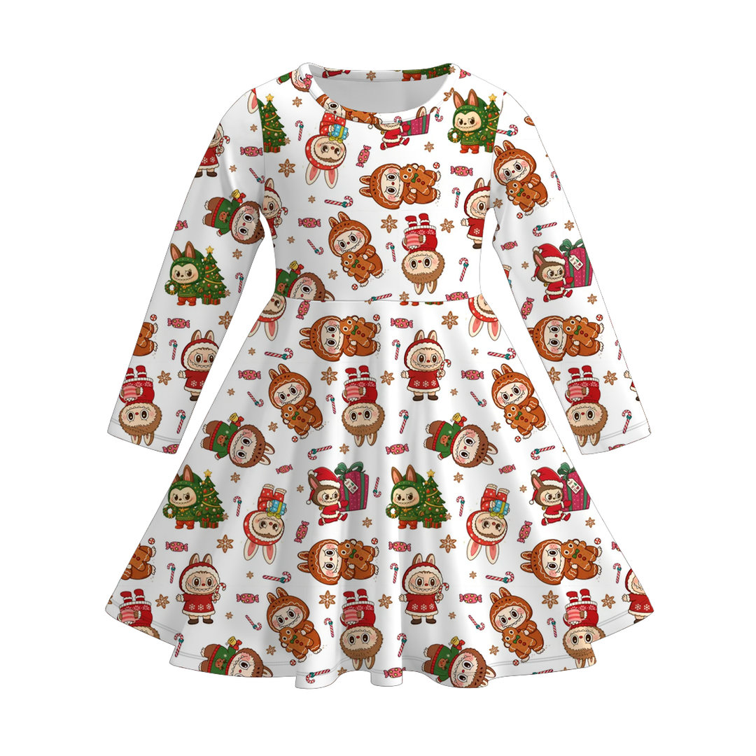 Labubu cute printed twirl dress for girls