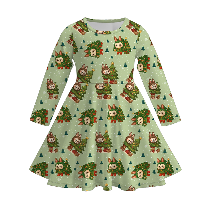 Labubu cute printed twirl dress for girls