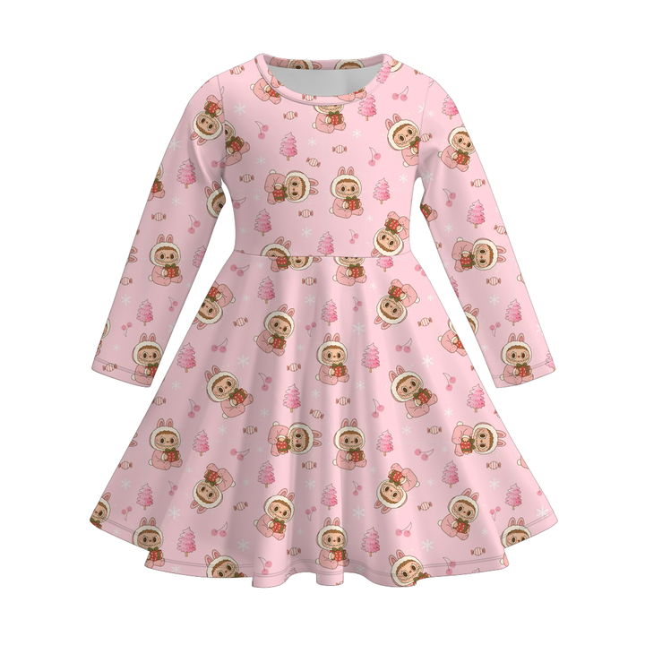 Labubu cute printed twirl dress for girls
