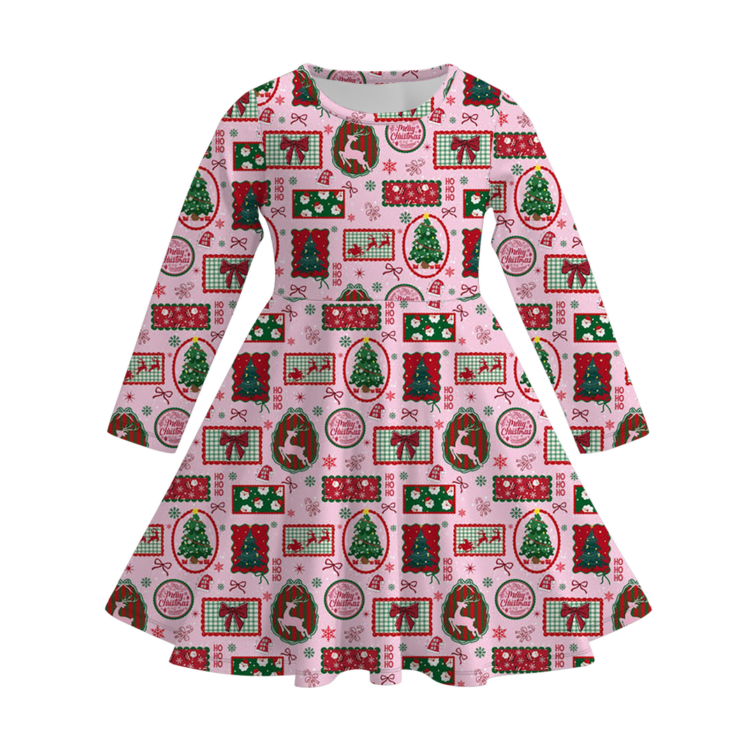 Christmas printed twirl dress for girls