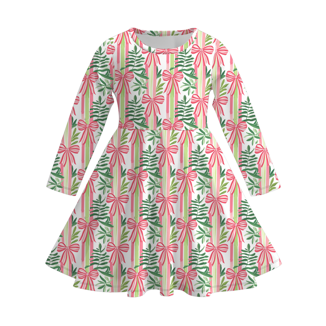 Christmas printed twirl dress for girls