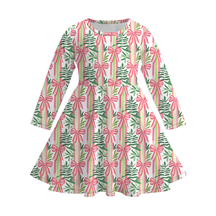 Christmas printed twirl dress for girls