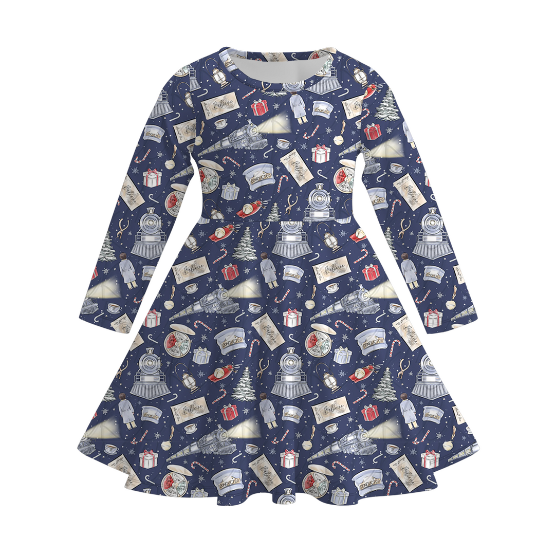 Christmas printed twirl dress for girls