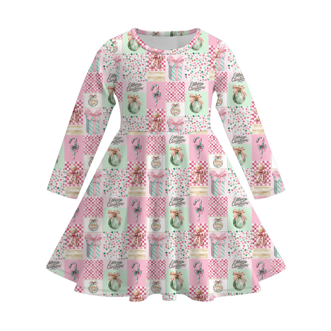 Christmas printed twirl dress for girls
