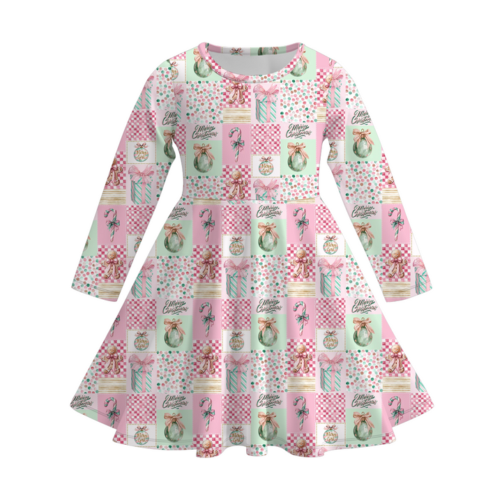 Christmas printed twirl dress for girls