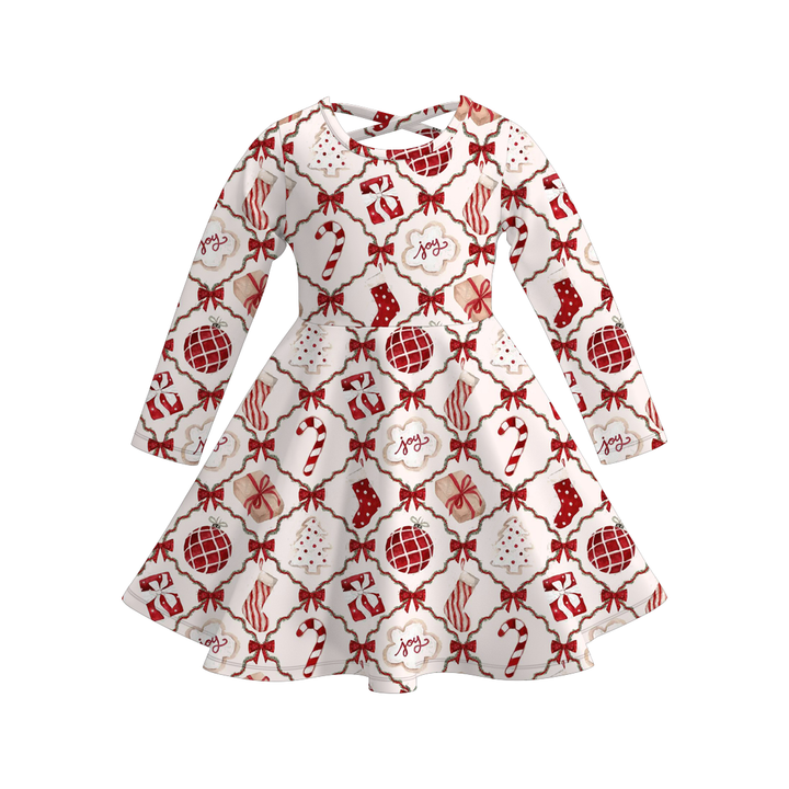 Christmas themed all-over print twirl ruffle dress