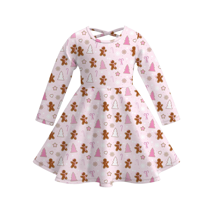 Christmas themed all-over print twirl ruffle dress