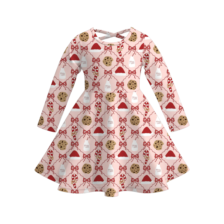 Christmas themed all-over print twirl ruffle dress