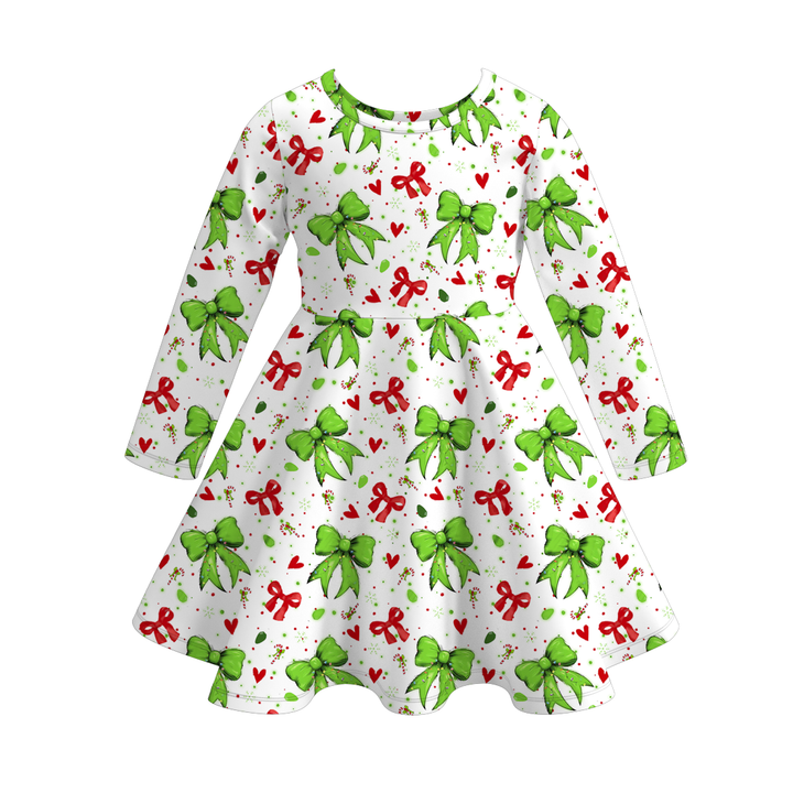 Christmas grinch inspired printed twirl ruffle dress