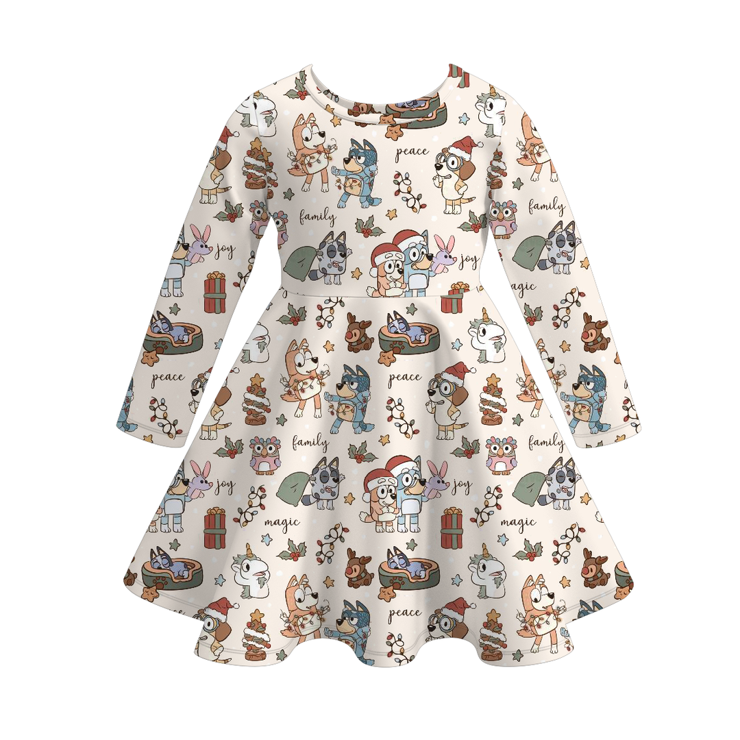 Christmas cartoon character inspired printed twirl ruffle dress