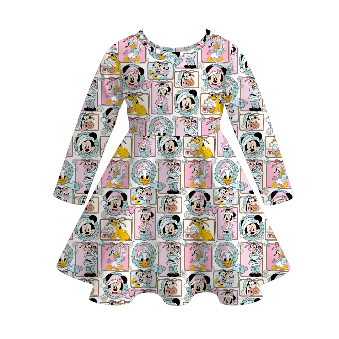 Christmas cartoon character inspired printed twirl ruffle dress