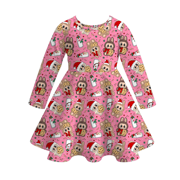 Christmas cartoon character printed twirl ruffle dress