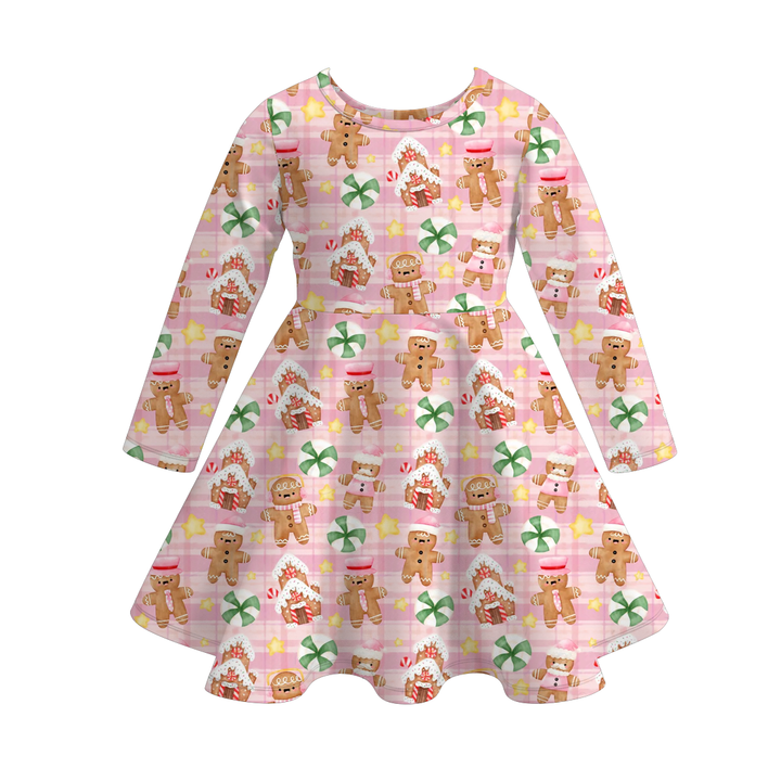 Christmas cartoon character printed twirl ruffle dress