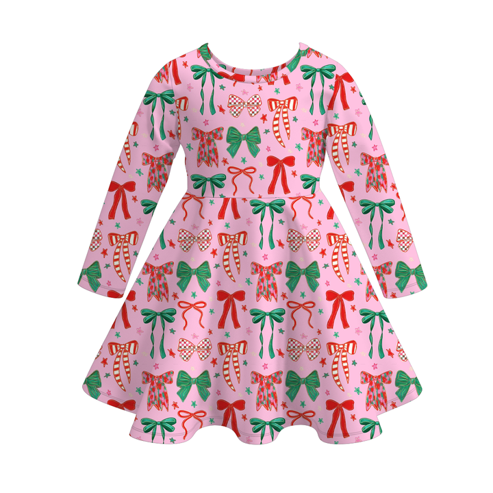Christmas cartoon character printed twirl ruffle dress