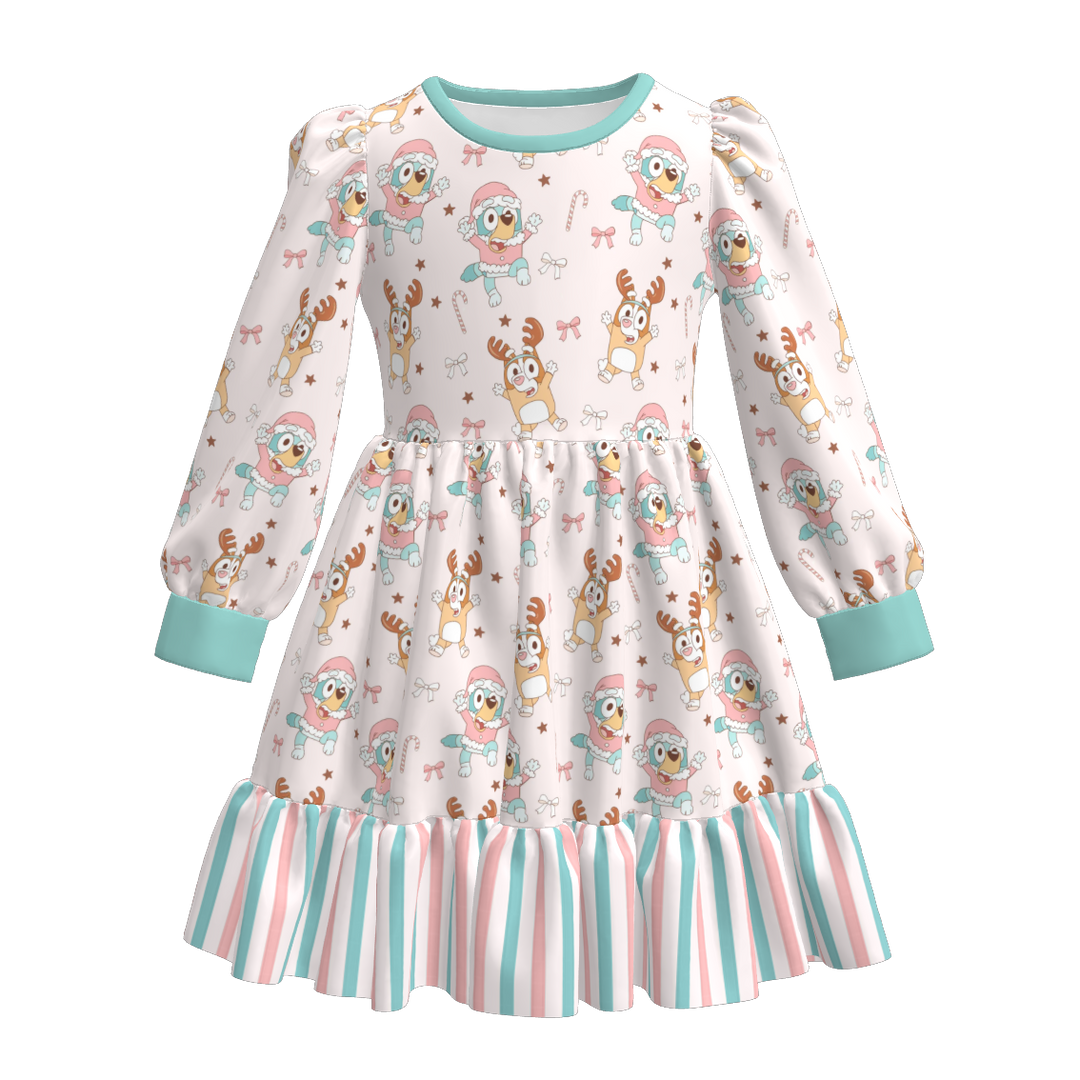 Christmas cartoon character printed twirl stitching dress