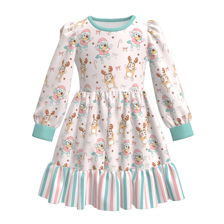 Christmas cartoon character printed twirl stitching dress