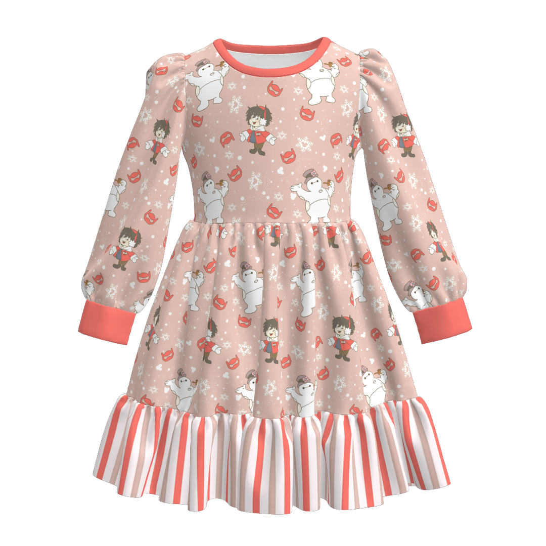 Christmas cartoon character printed twirl stitching dress