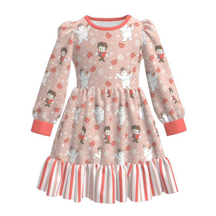 Christmas cartoon character printed twirl stitching dress