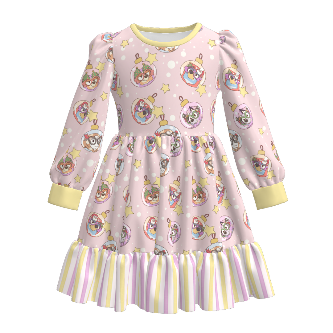 Christmas cartoon character printed twirl stitching dress