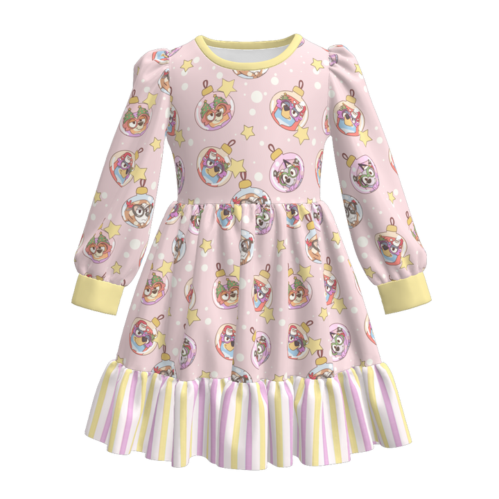 Christmas cartoon character printed twirl stitching dress