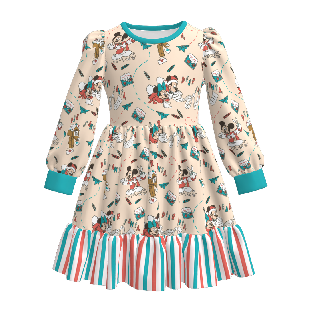 Christmas cartoon character printed twirl stitching dress