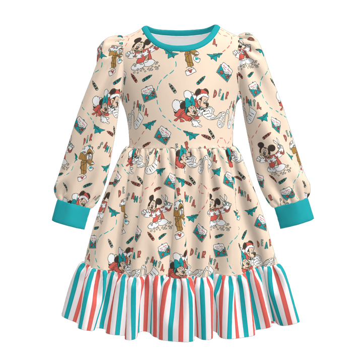 Christmas cartoon character printed twirl stitching dress