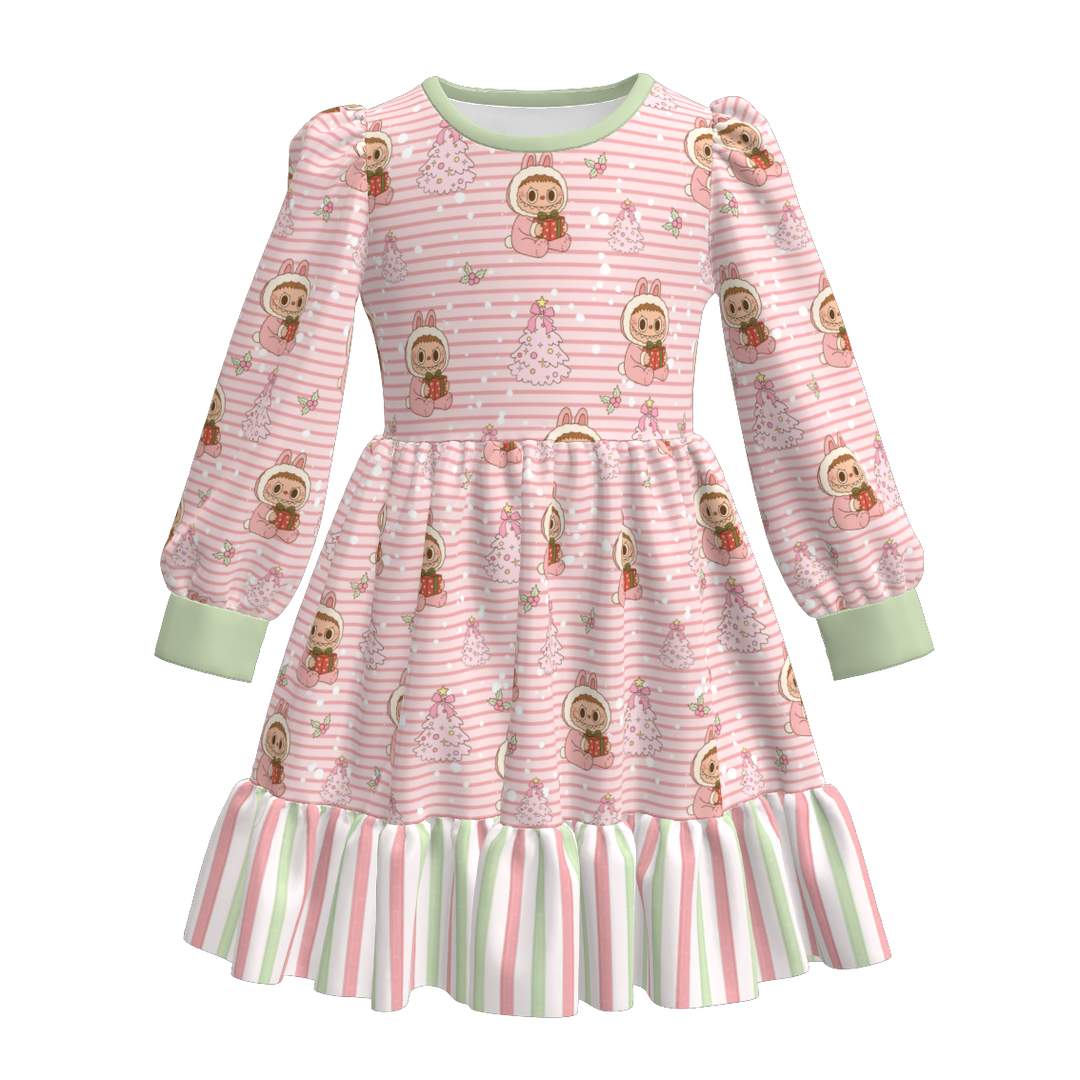 Christmas cartoon character printed twirl stitching dress