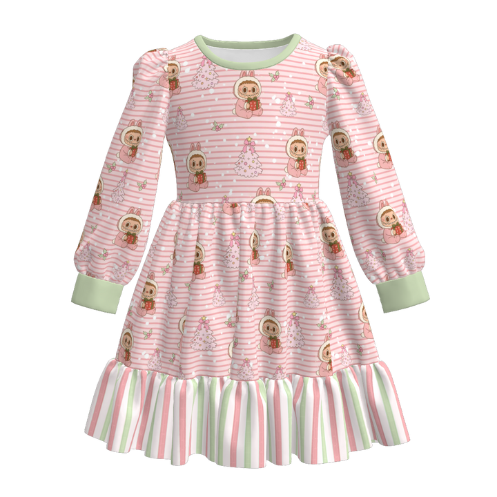 Christmas cartoon character printed twirl stitching dress