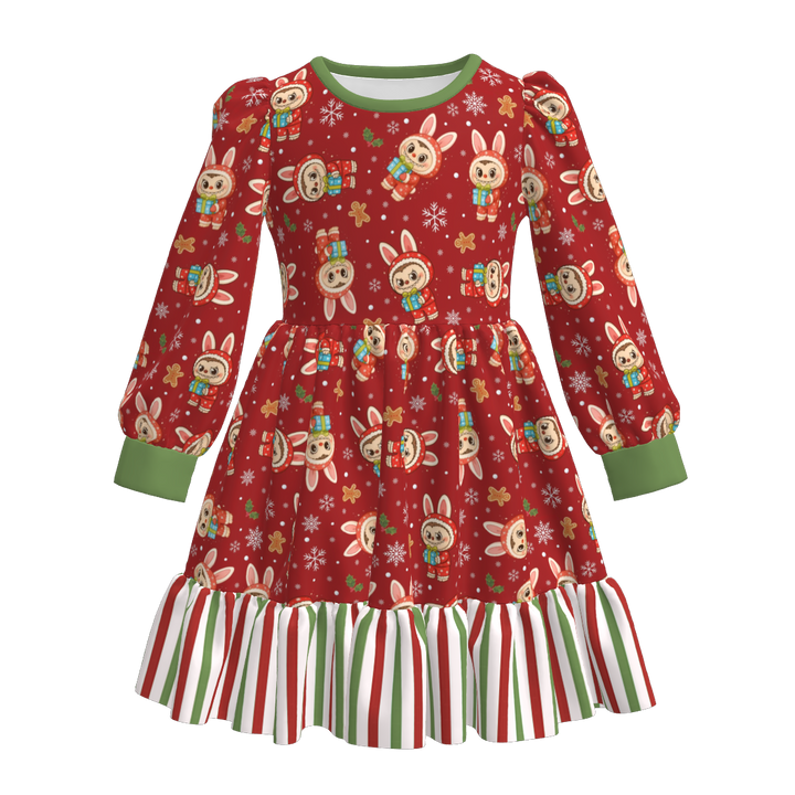 Christmas cartoon character printed twirl stitching dress