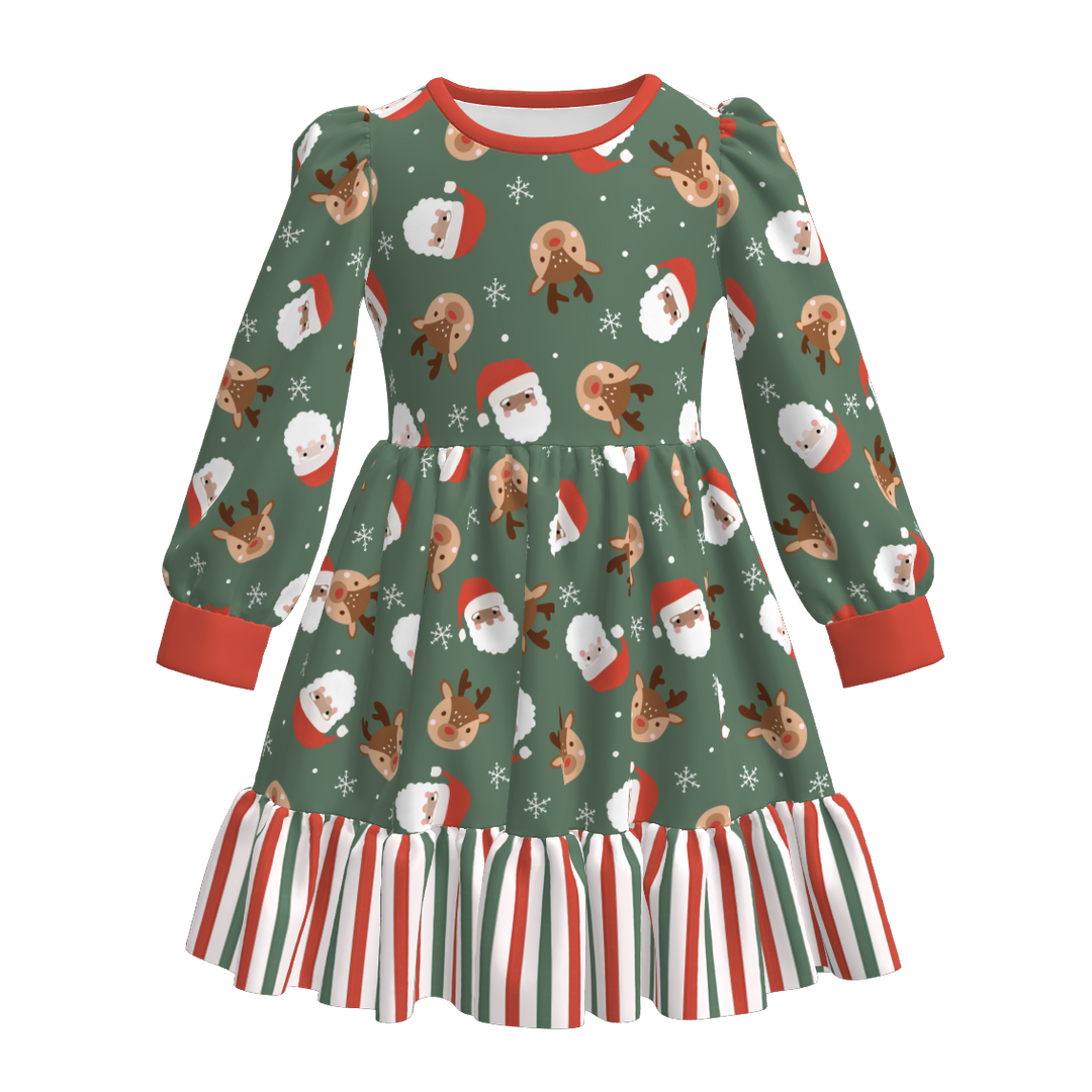 Christmas cartoon character printed twirl stitching dress