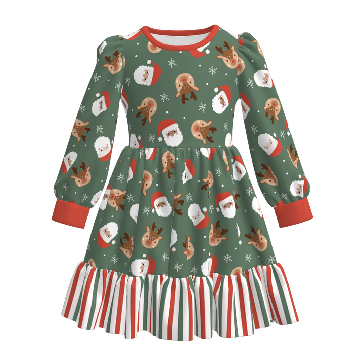 Christmas cartoon character printed twirl stitching dress