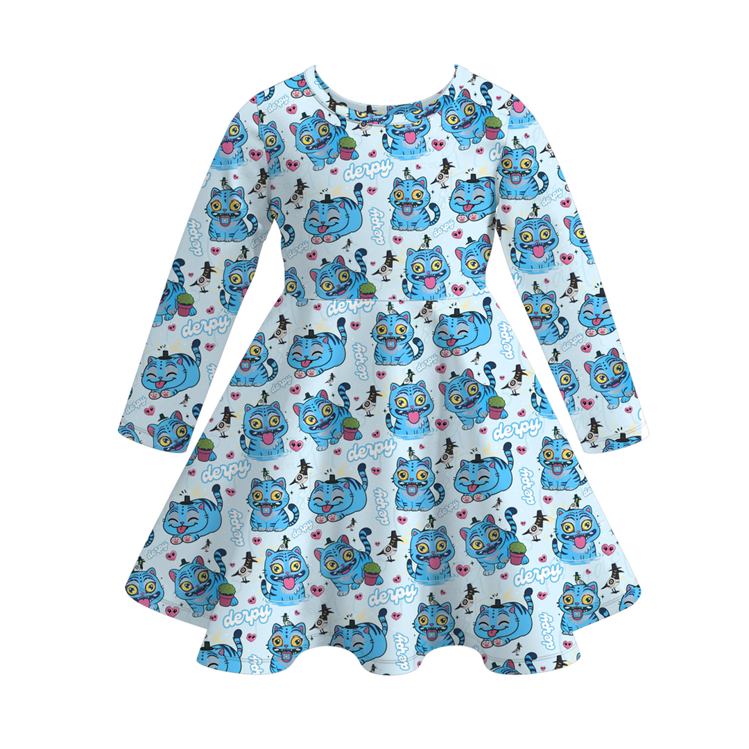 Kpop demon hunters inspired printed twirl ruffle dress