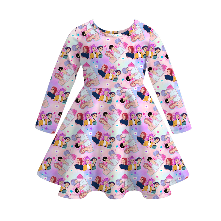 Kpop demon hunters inspired printed twirl ruffle dress