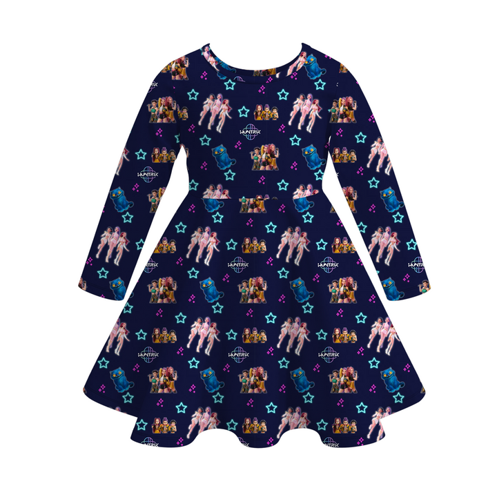 Kpop demon hunters inspired printed twirl ruffle dress