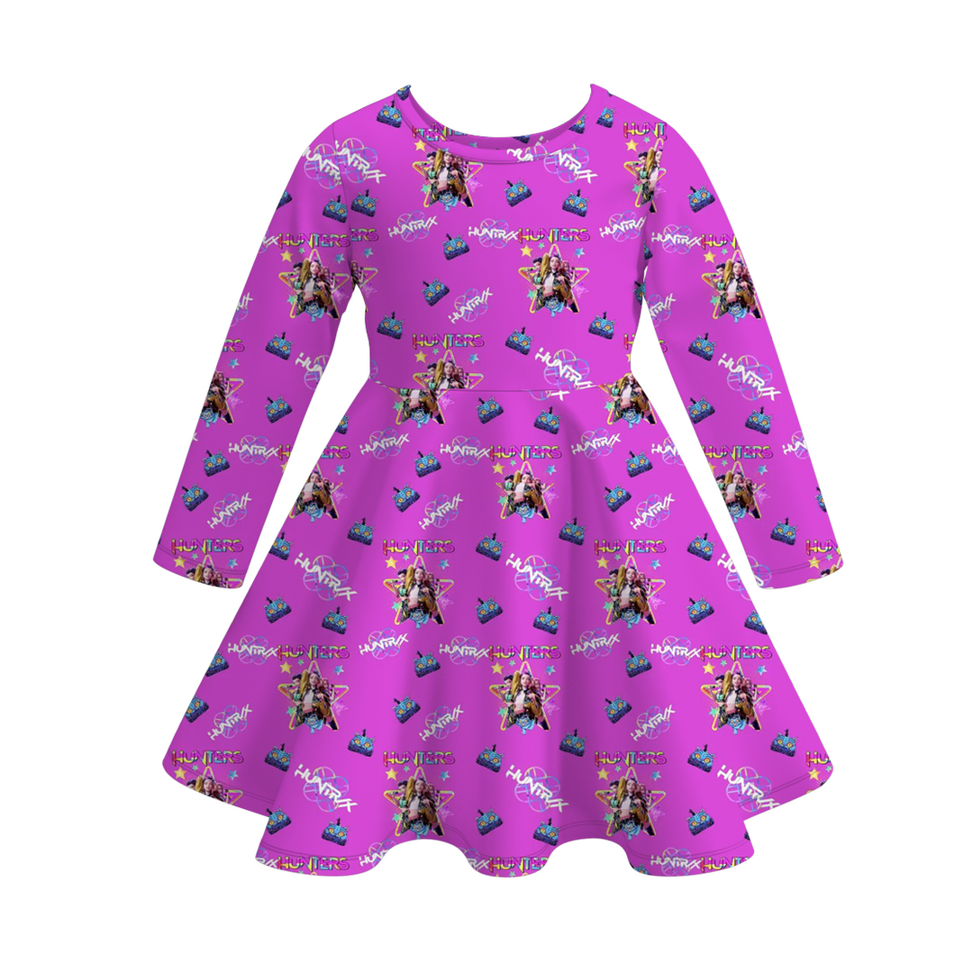 Kpop demon hunters inspired printed twirl ruffle dress