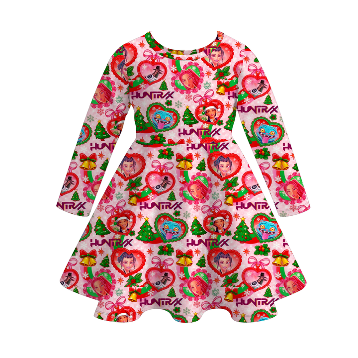 Kpop demon hunters inspired printed twirl ruffle dress