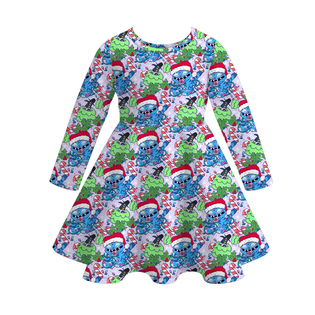 Kpop demon hunters inspired printed twirl ruffle dress