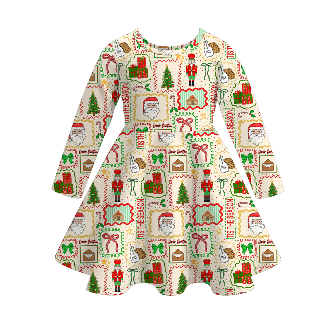 Christmas all-over printed twirl ruffle dress