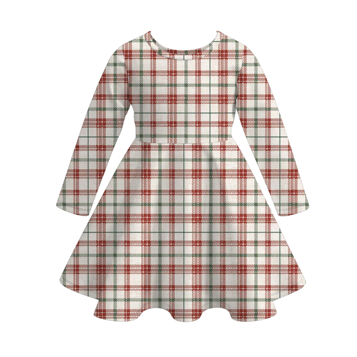 Christmas all-over printed twirl ruffle dress