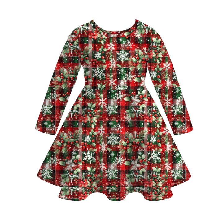 Christmas all-over printed twirl ruffle dress