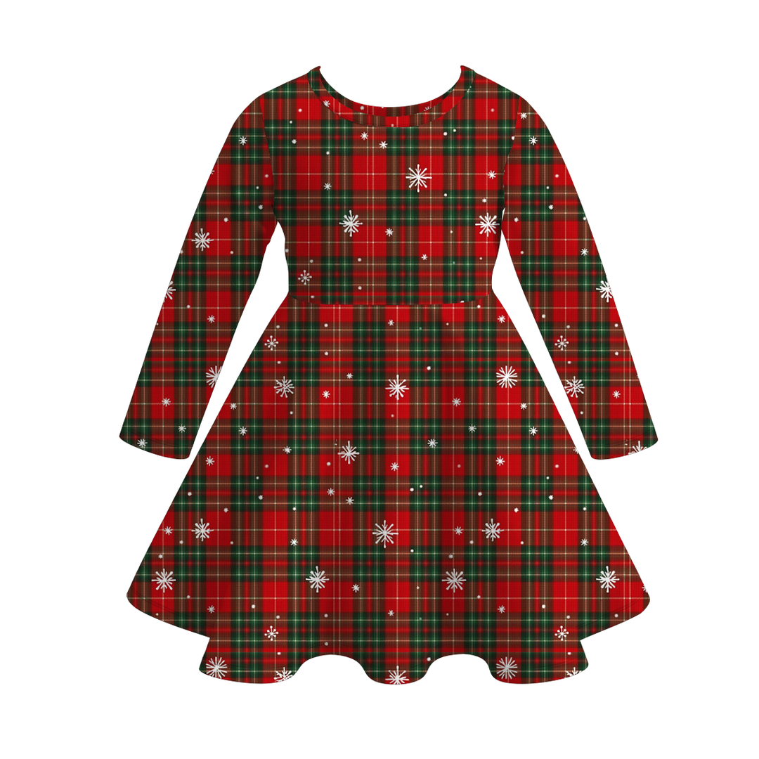 Christmas all-over printed twirl ruffle dress