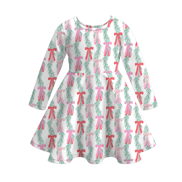 Christmas all-over printed twirl ruffle dress