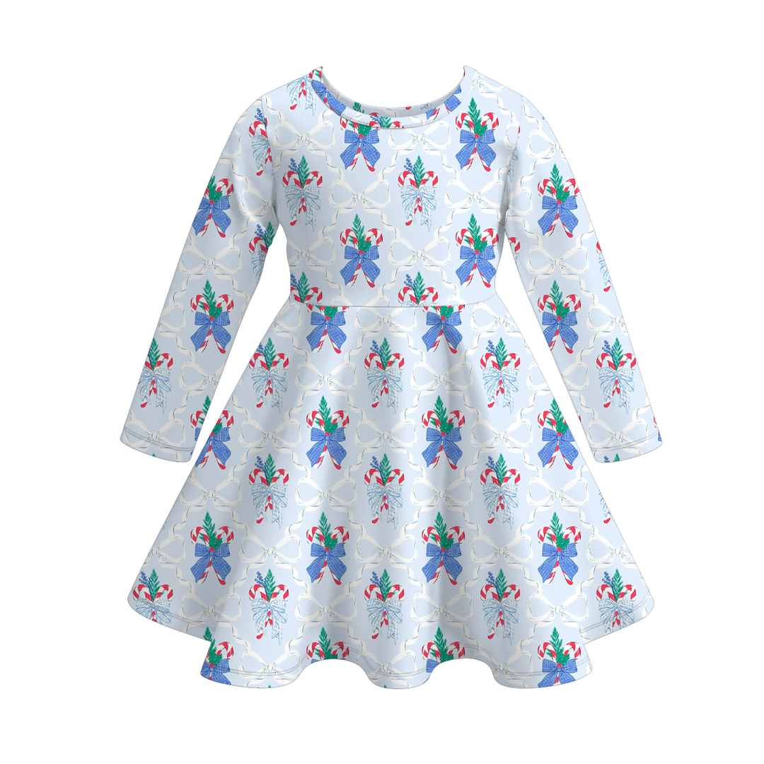 Christmas all-over printed twirl ruffle dress