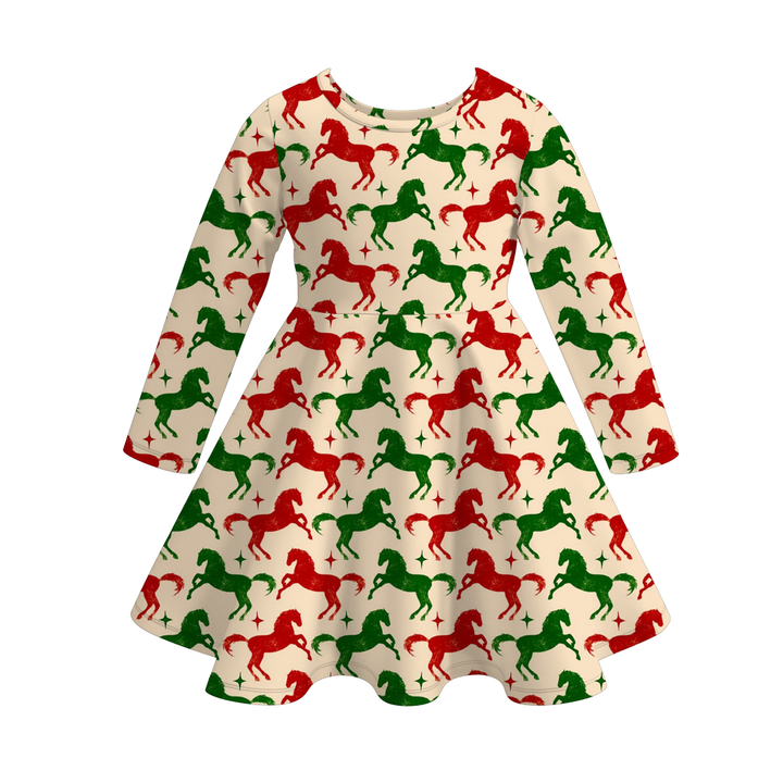 Christmas all-over printed twirl ruffle dress