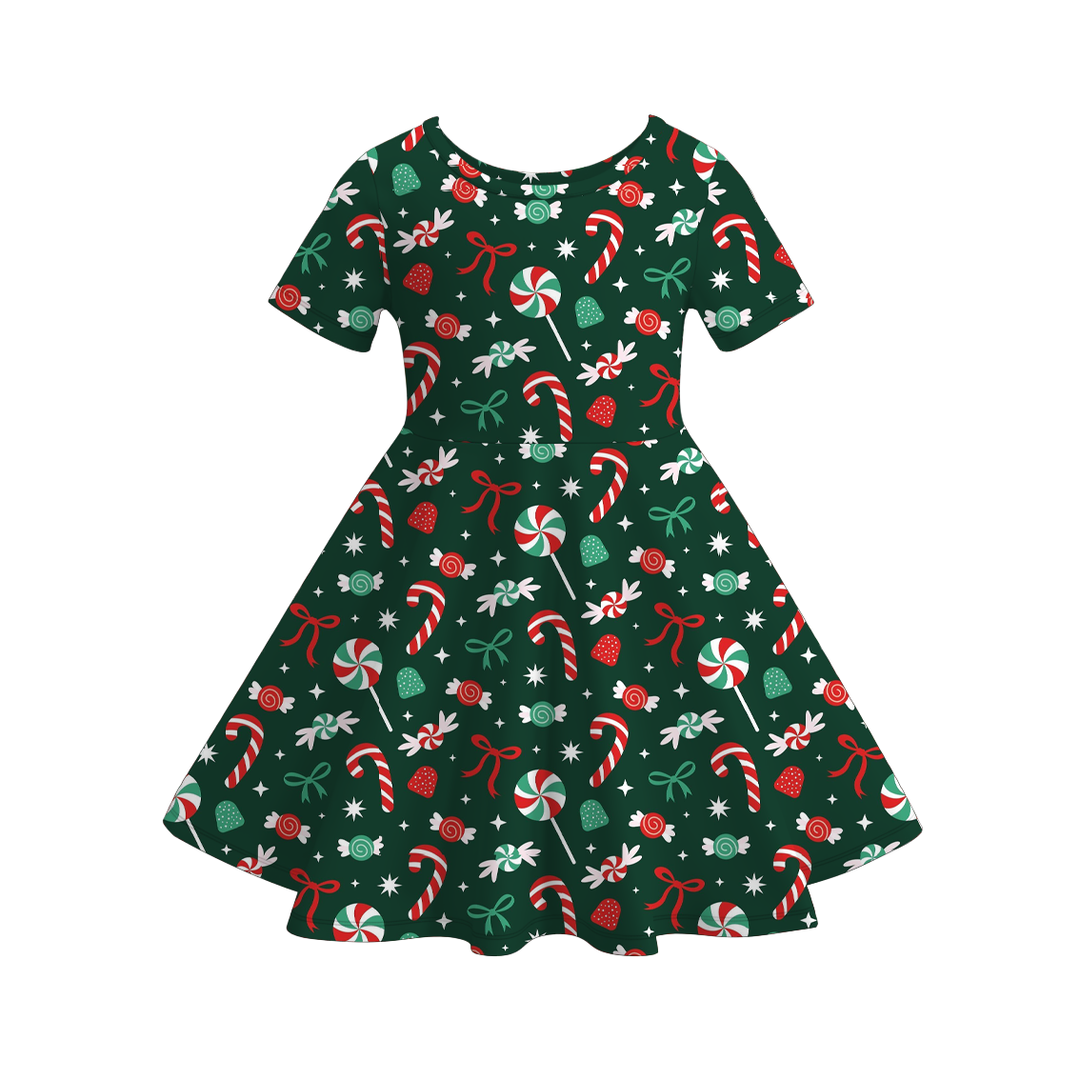 Christmas all-over printed short sleeve twirl dress